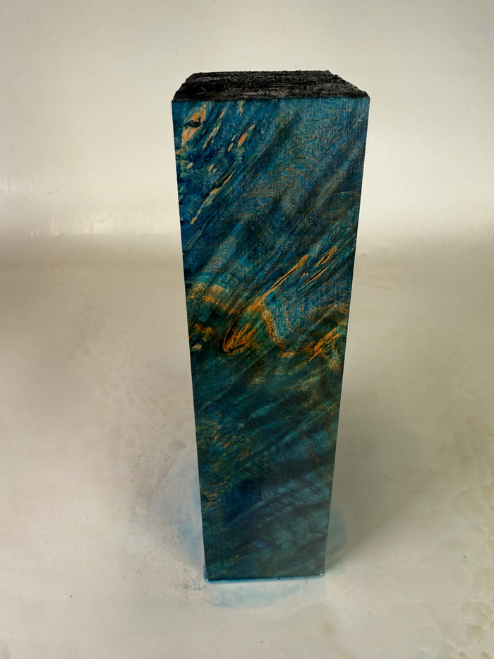 KB-023: Knife Block - Blue Dye Stabilized Maple Burl