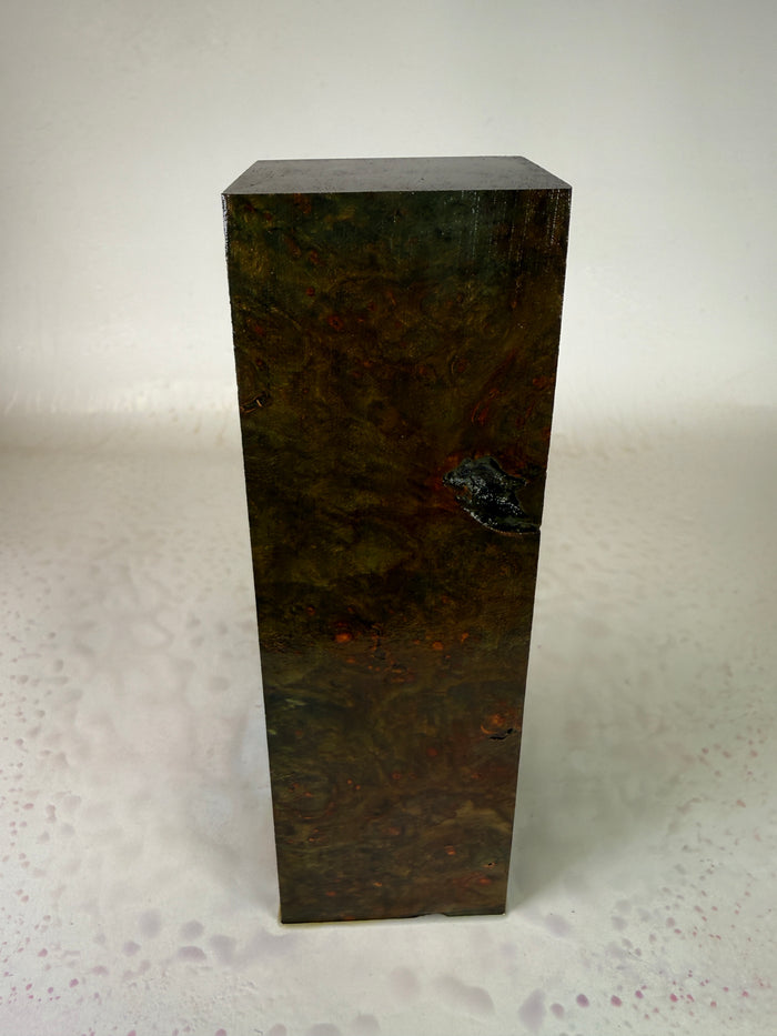 KB-026: Knife Block - Green Orange Dye Stabilized Maple Burl