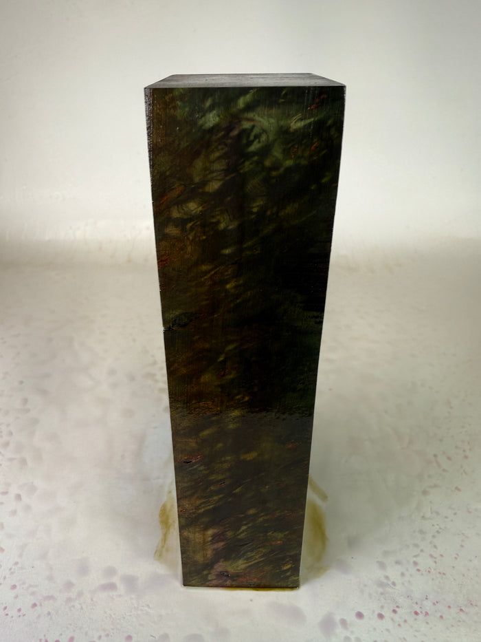 KB-026: Knife Block - Green Orange Dye Stabilized Maple Burl