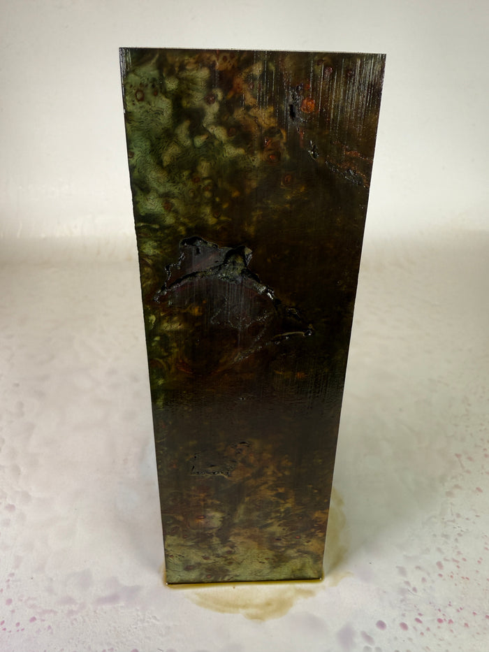 KB-026: Knife Block - Green Orange Dye Stabilized Maple Burl