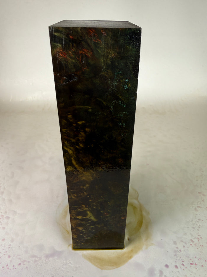KB-026: Knife Block - Green Orange Dye Stabilized Maple Burl