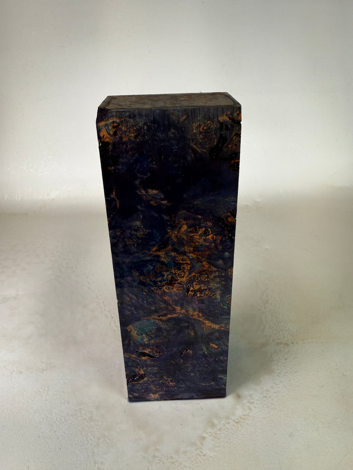 KB-027: Knife Block - Purple Blue Dye Stabilized Maple Burl