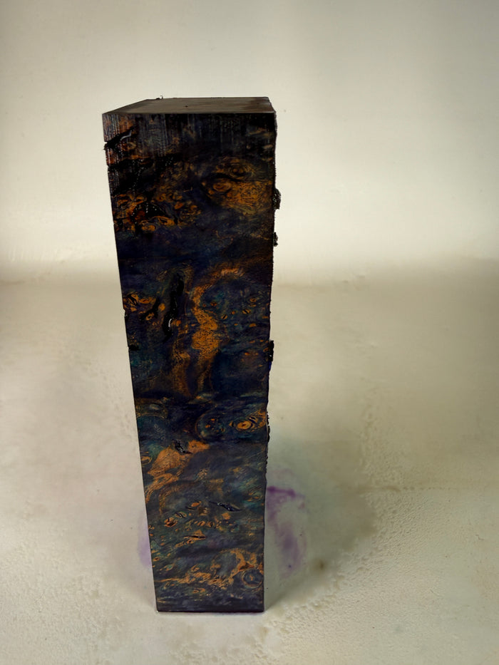 KB-027: Knife Block - Purple Blue Dye Stabilized Maple Burl