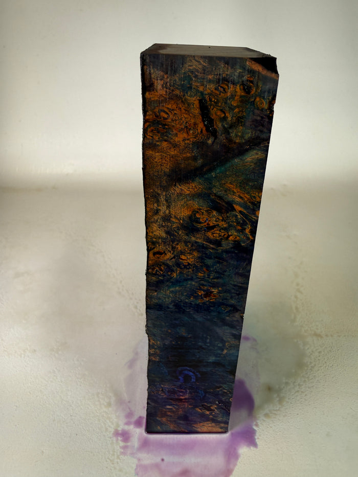 KB-027: Knife Block - Purple Blue Dye Stabilized Maple Burl