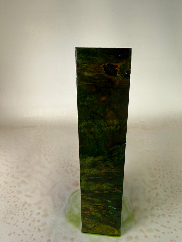 KB-030: Knife Block - Green Orange Dye Stabilized Maple Burl