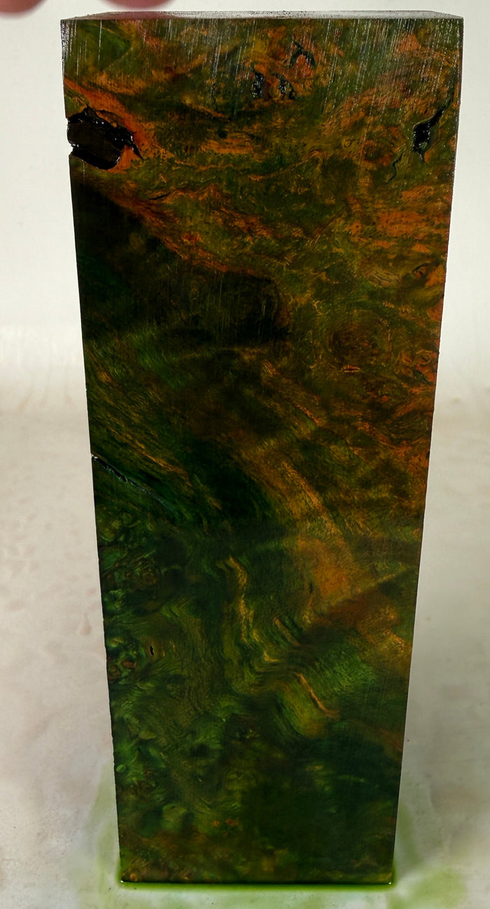 KB-030: Knife Block - Green Orange Dye Stabilized Maple Burl