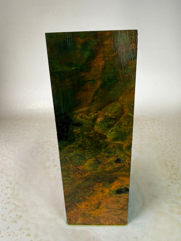 KB-031: Knife Block - Green Orange Dye Stabilized Maple Burl