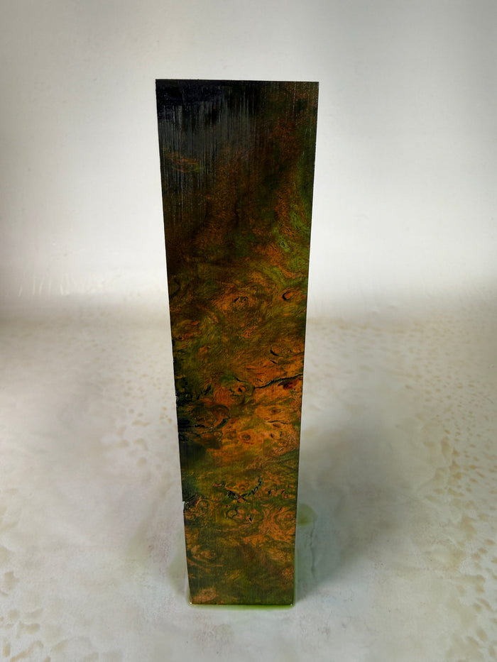 KB-031: Knife Block - Green Orange Dye Stabilized Maple Burl