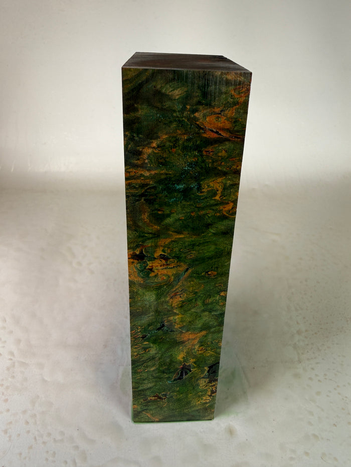 KB-033: Knife Block - Green Orange Dye Stabilized Maple Burl