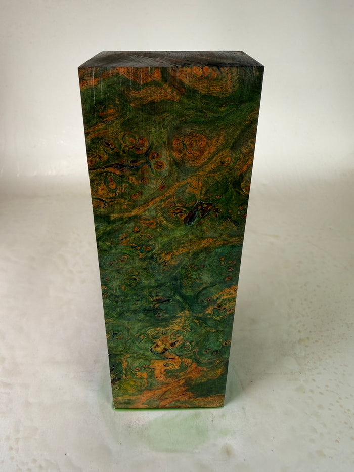 KB-033: Knife Block - Green Orange Dye Stabilized Maple Burl