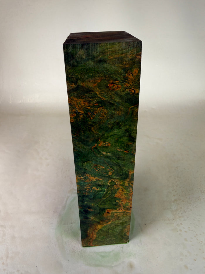 KB-033: Knife Block - Green Orange Dye Stabilized Maple Burl