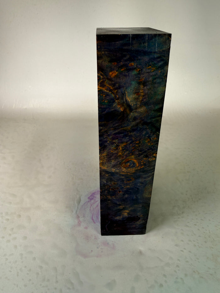 KB-035: Knife Block - Purple Blue Dye Stabilized Maple Burl