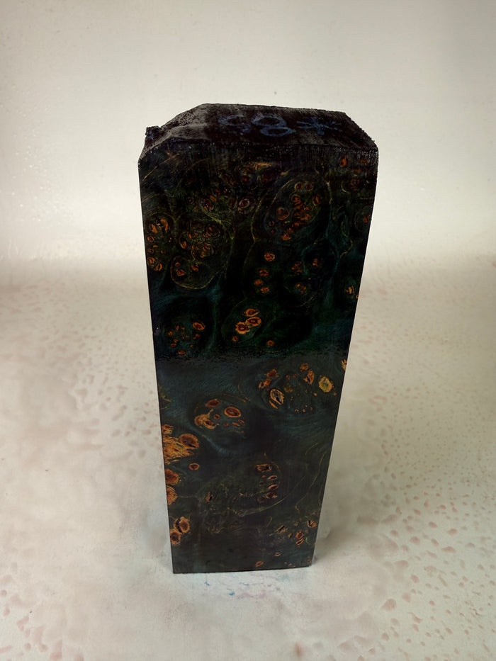 KB-038: Knife Block - Green Purple Dye Stabilized Maple Burl