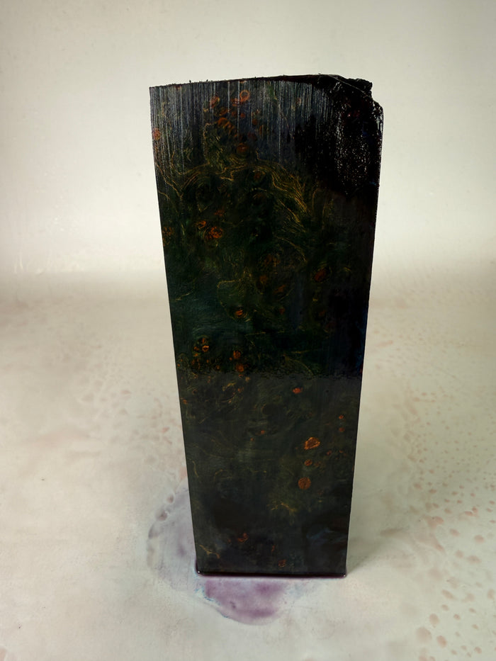 KB-038: Knife Block - Green Purple Dye Stabilized Maple Burl