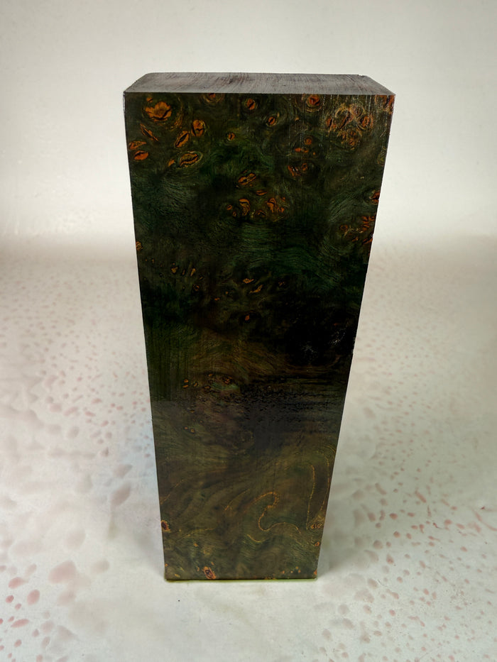 KB-039: Knife Block - Green Red Dye Stabilized Maple Burl