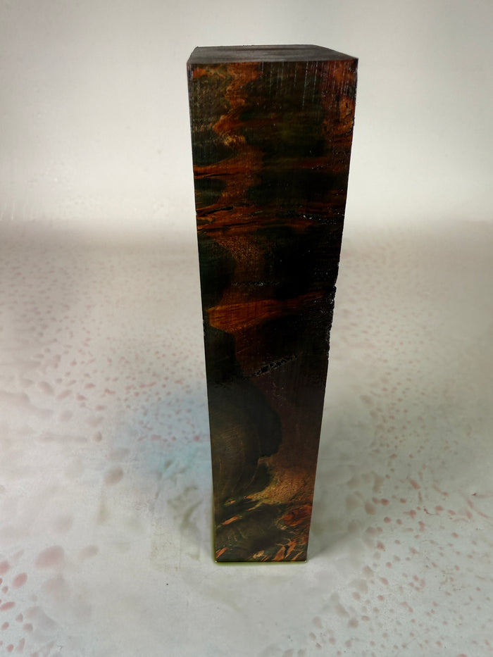 KB-039: Knife Block - Green Red Dye Stabilized Maple Burl