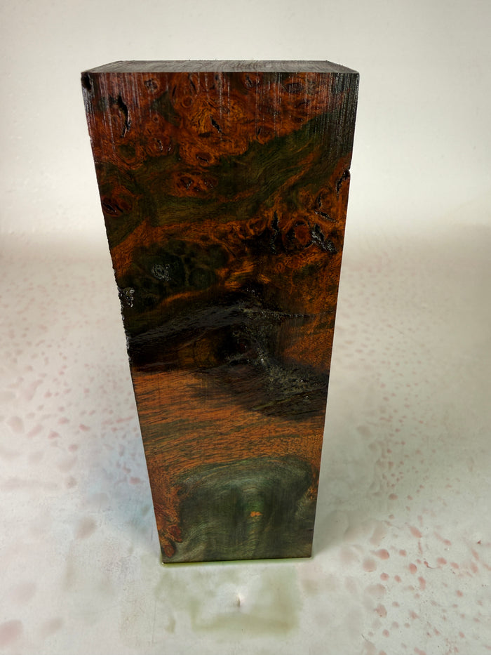 KB-039: Knife Block - Green Red Dye Stabilized Maple Burl