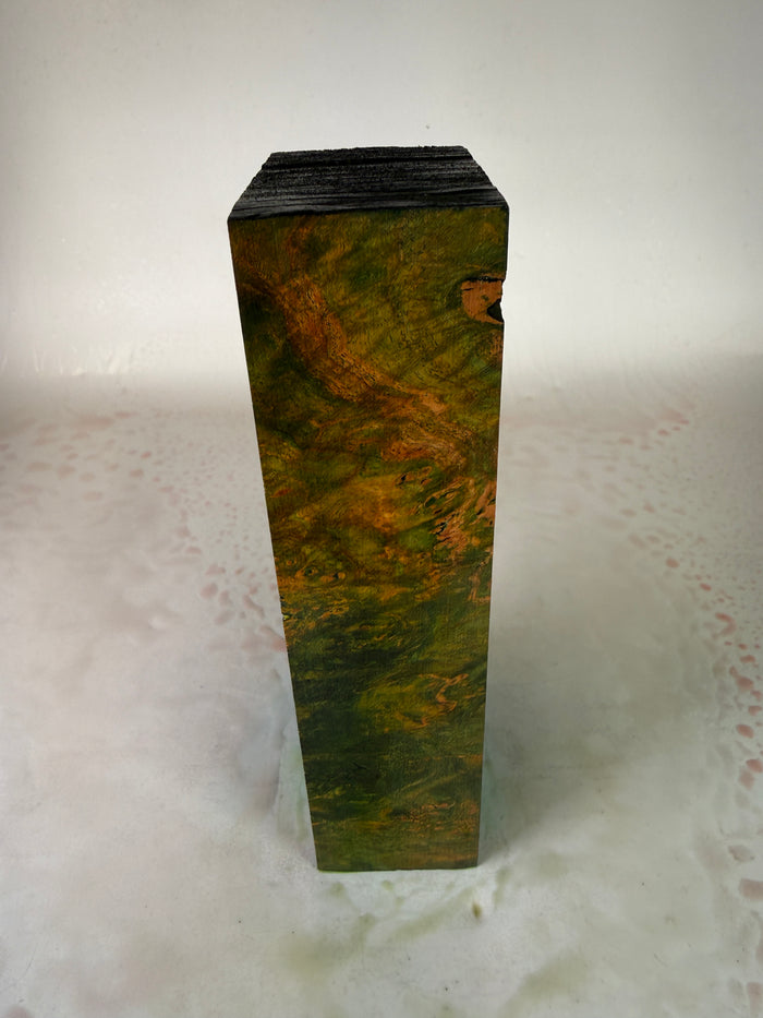 KB-040: Knife Block - Green Orange Dye Stabilized Maple Burl
