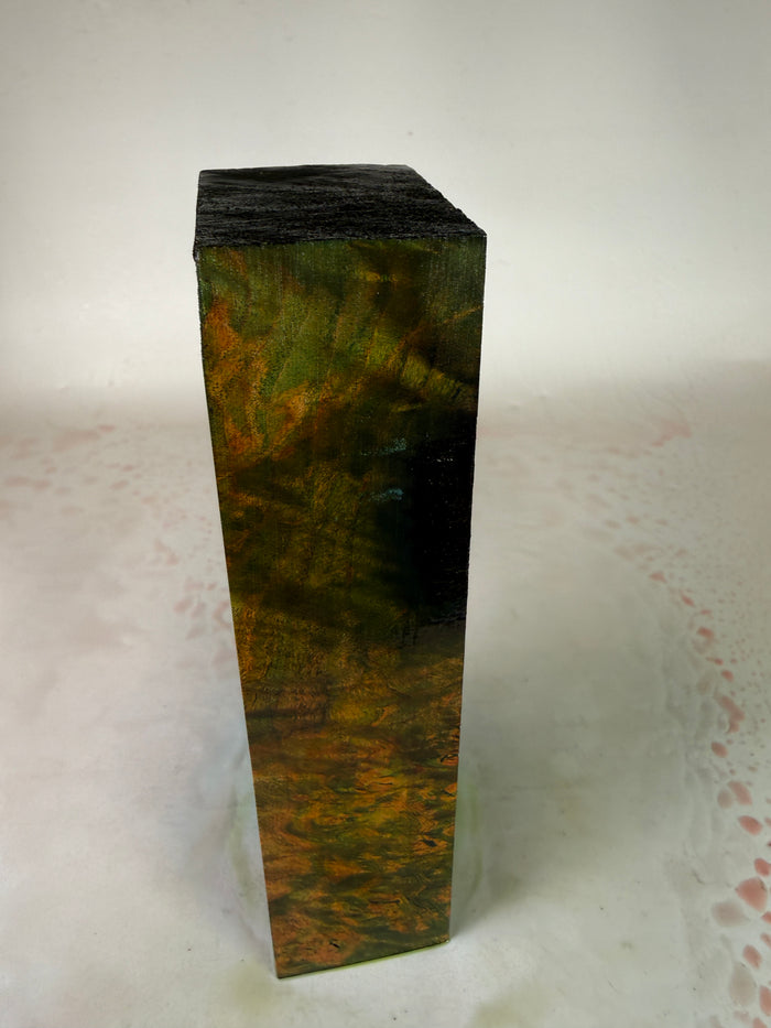 KB-040: Knife Block - Green Orange Dye Stabilized Maple Burl