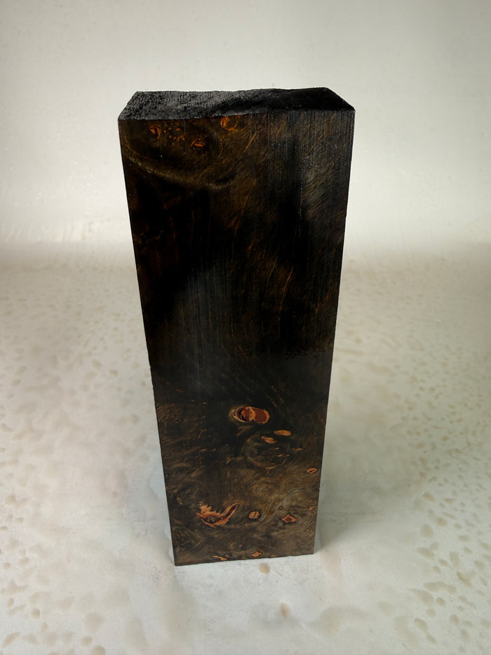 KB-042: Knife Block -Black Dye Stabilized Maple Burl