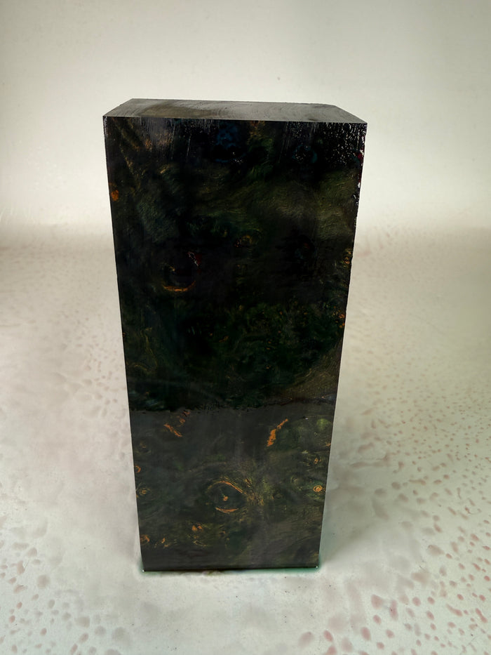 KB-044: Knife Block - Green Purple Dye Stabilized Maple Burl
