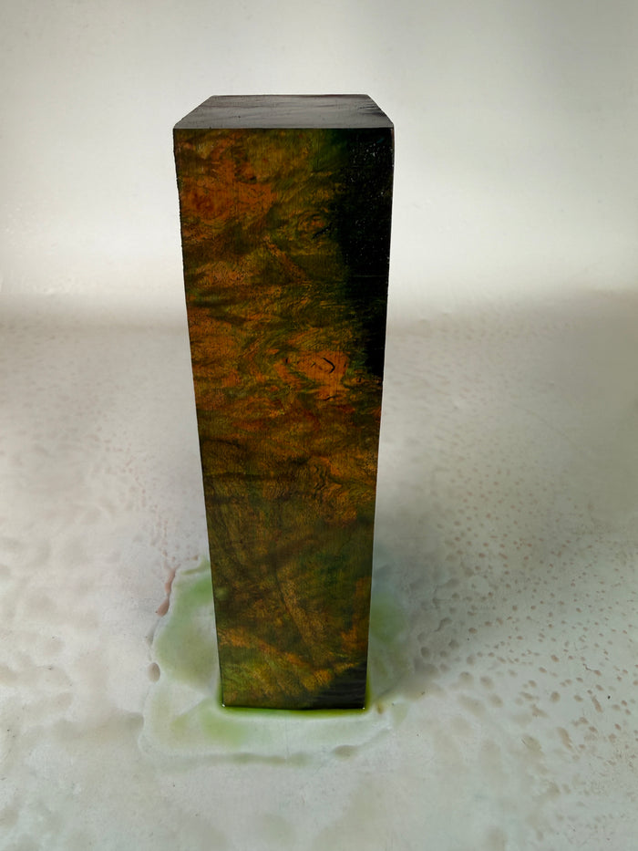 KB-045: Knife Block - Green Orange Dye Stabilized Maple Burl