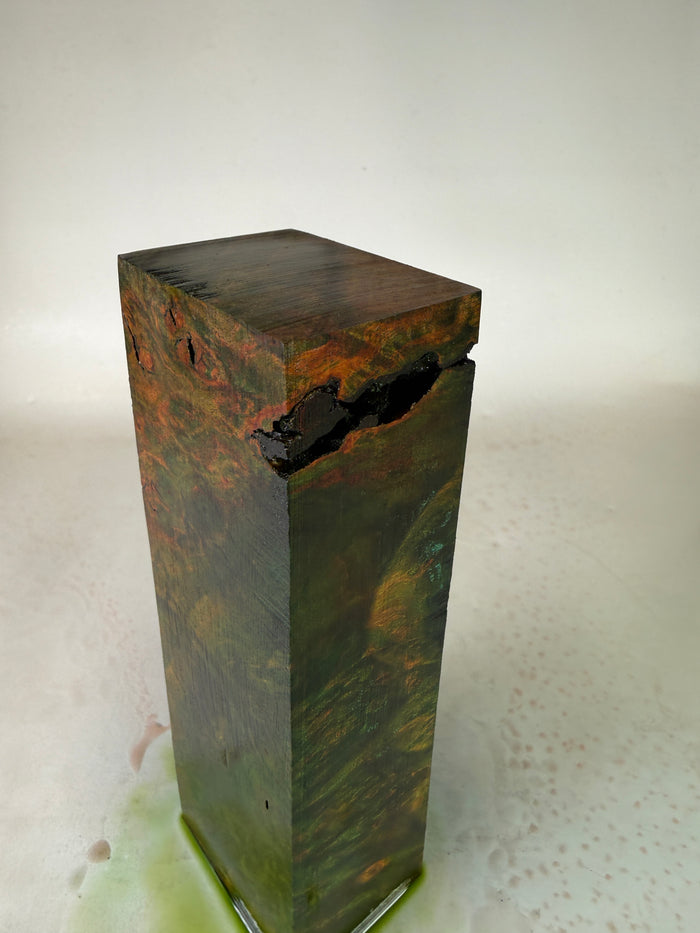 KB-045: Knife Block - Green Orange Dye Stabilized Maple Burl