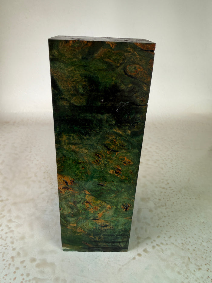 KB-047: Knife Block - Green Dye Stabilized Maple Burl