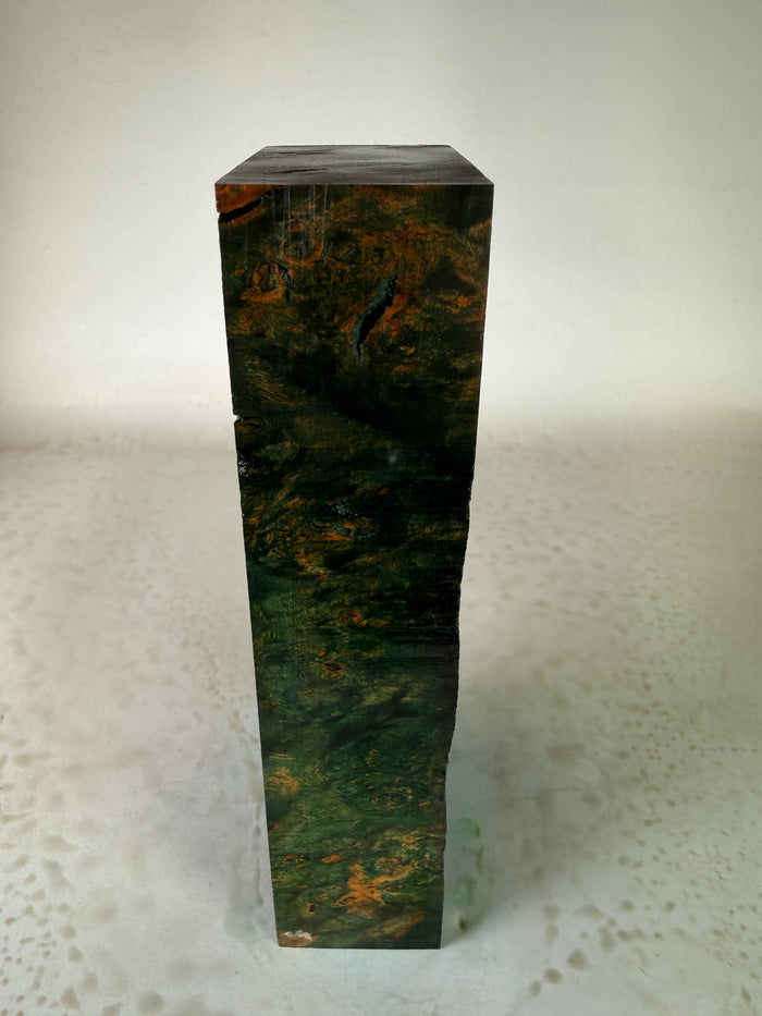 KB-047: Knife Block - Green Dye Stabilized Maple Burl