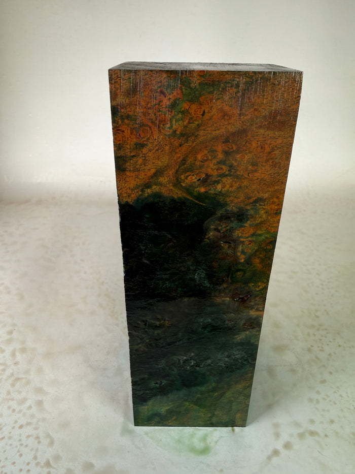 KB-047: Knife Block - Green Dye Stabilized Maple Burl