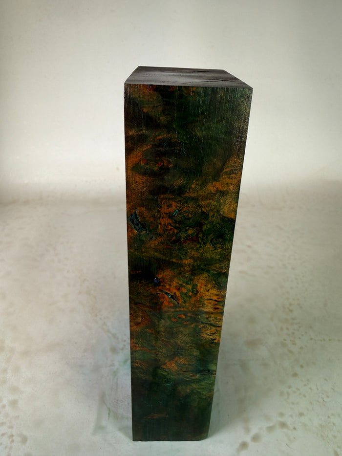 KB-047: Knife Block - Green Dye Stabilized Maple Burl