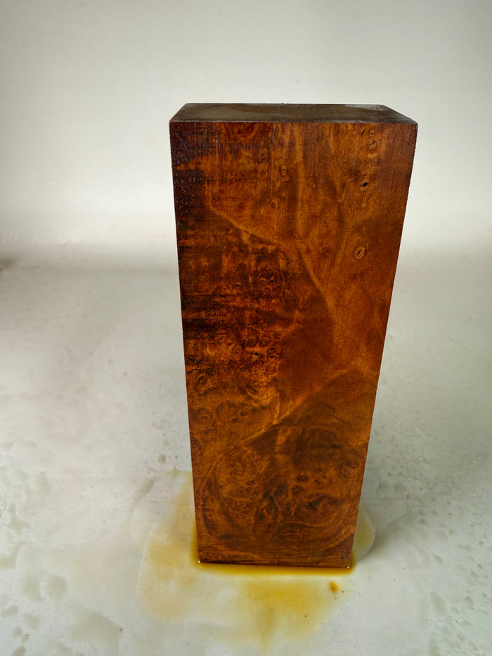 KB-048: Knife Block - Orange Dye Stabilized Maple Burl