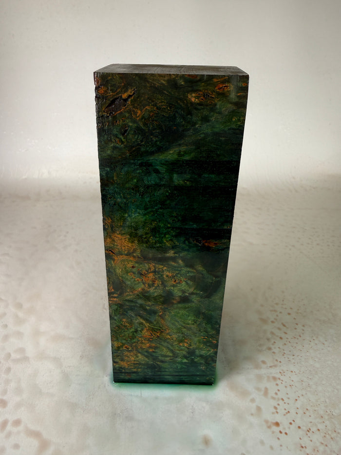 KB-051: Knife Block - Green Blue Dye Stabilized Maple Burl