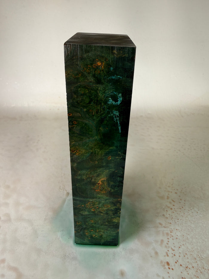 KB-051: Knife Block - Green Blue Dye Stabilized Maple Burl