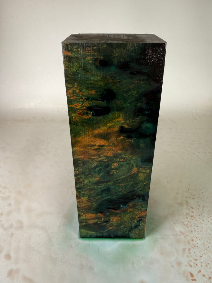 KB-051: Knife Block - Green Blue Dye Stabilized Maple Burl