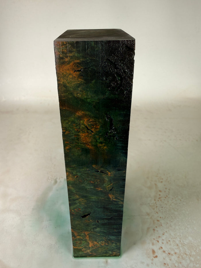 KB-051: Knife Block - Green Blue Dye Stabilized Maple Burl