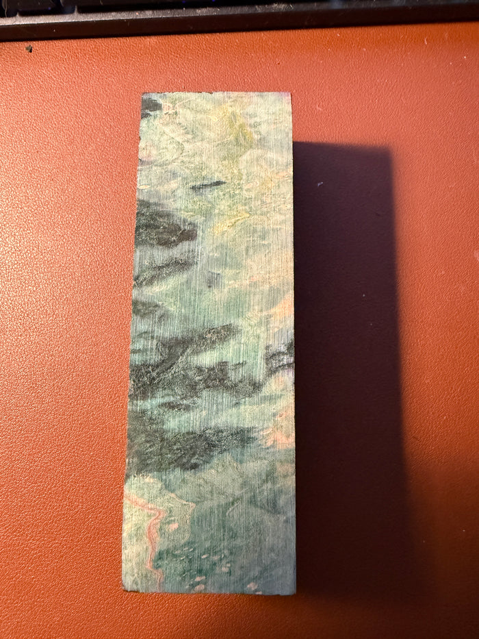 KB-053: Knife Block - Green Dye Stabilized Maple Burl