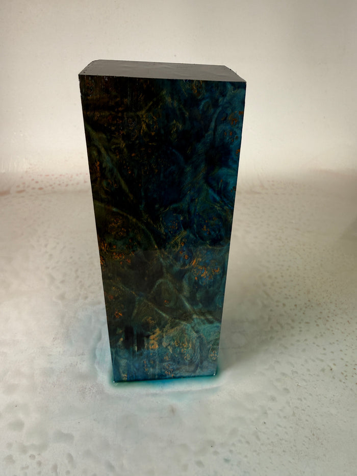 KB-054: Knife Block - Blue Dye Stabilized Maple Burl