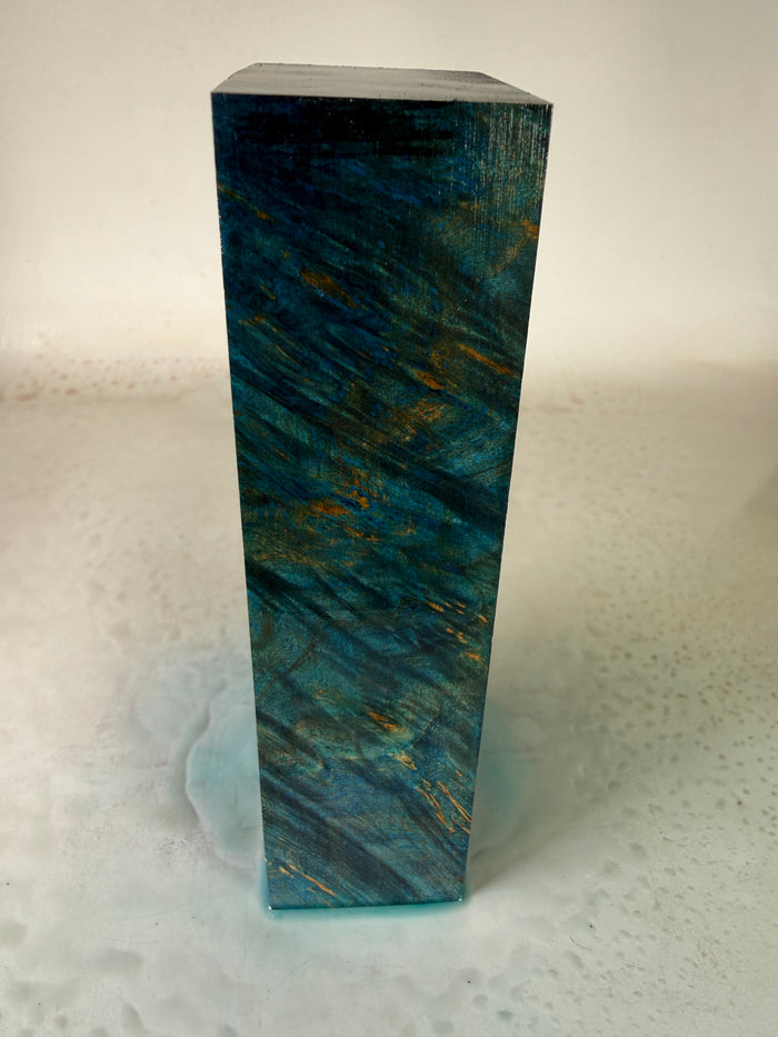 KB-054: Knife Block - Blue Dye Stabilized Maple Burl