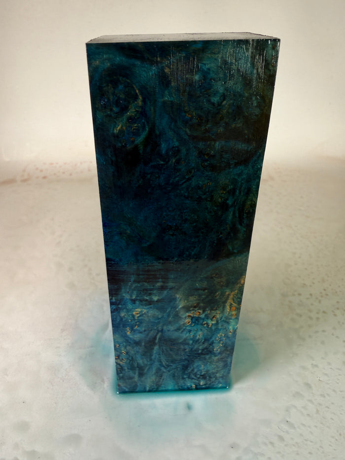 KB-054: Knife Block - Blue Dye Stabilized Maple Burl