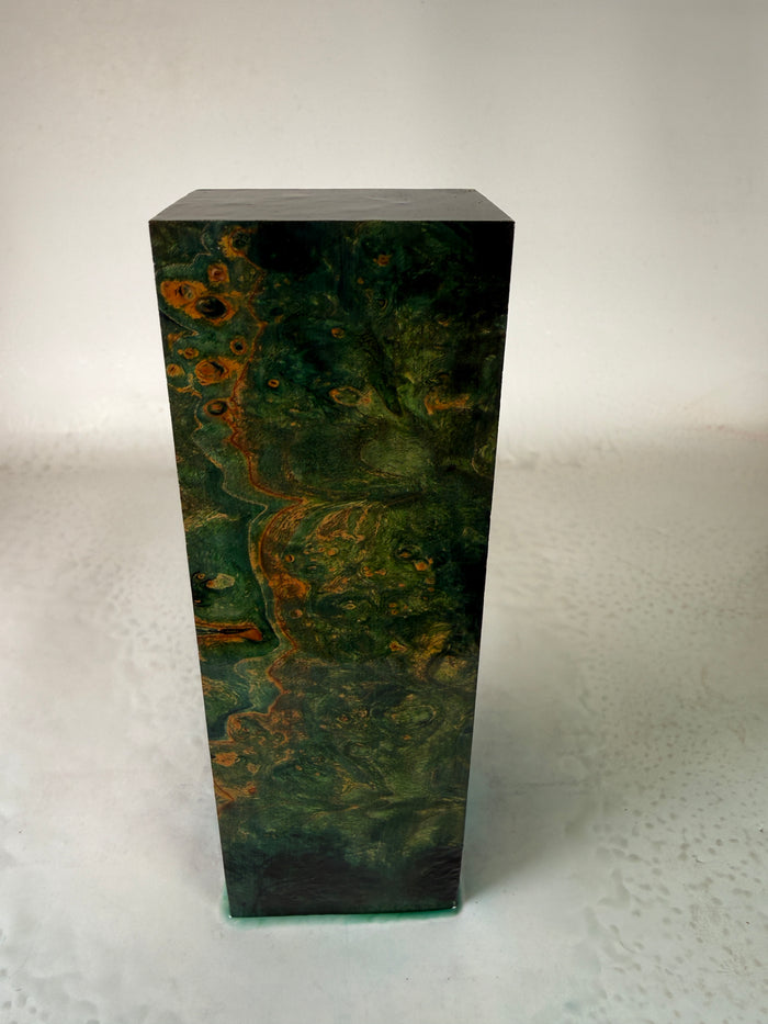 KB-055: Knife Block - Green Dye Stabilized Maple Burl