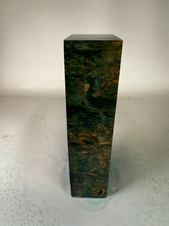 KB-055: Knife Block - Green Dye Stabilized Maple Burl
