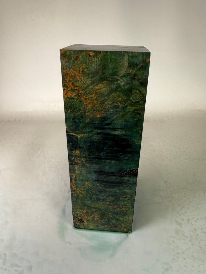 KB-055: Knife Block - Green Dye Stabilized Maple Burl