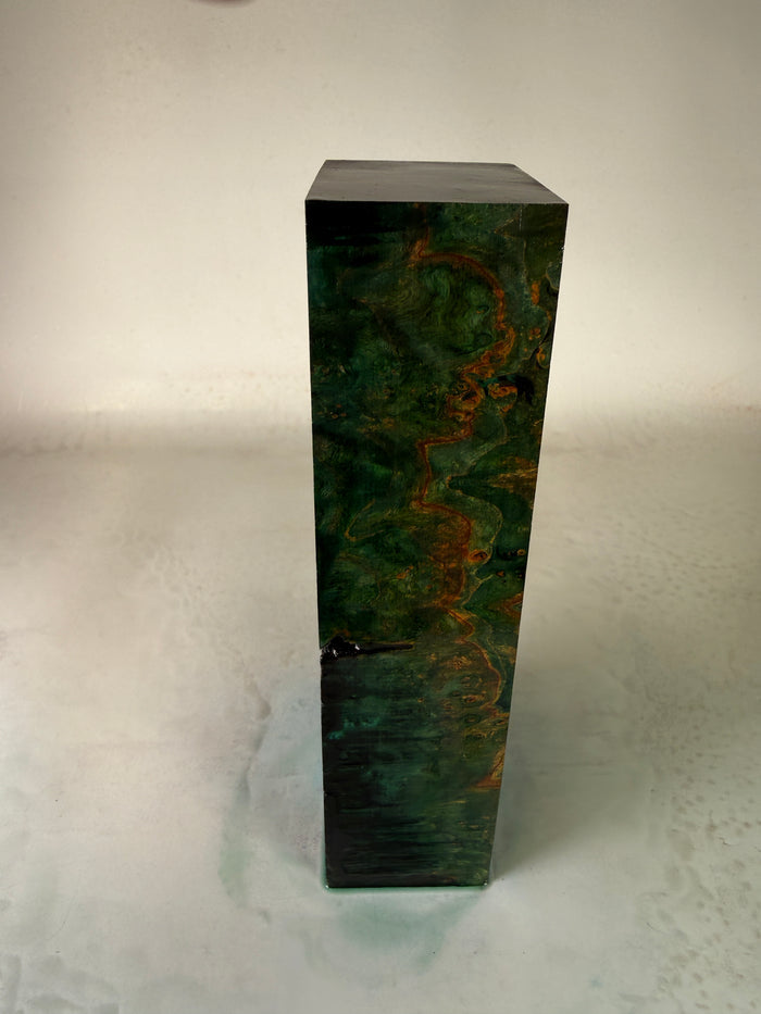 KB-055: Knife Block - Green Dye Stabilized Maple Burl