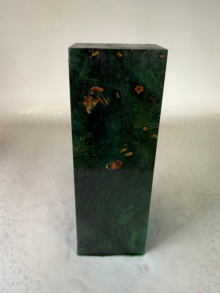 KB-057: Knife Block - Green Dye Stabilized Maple Burl