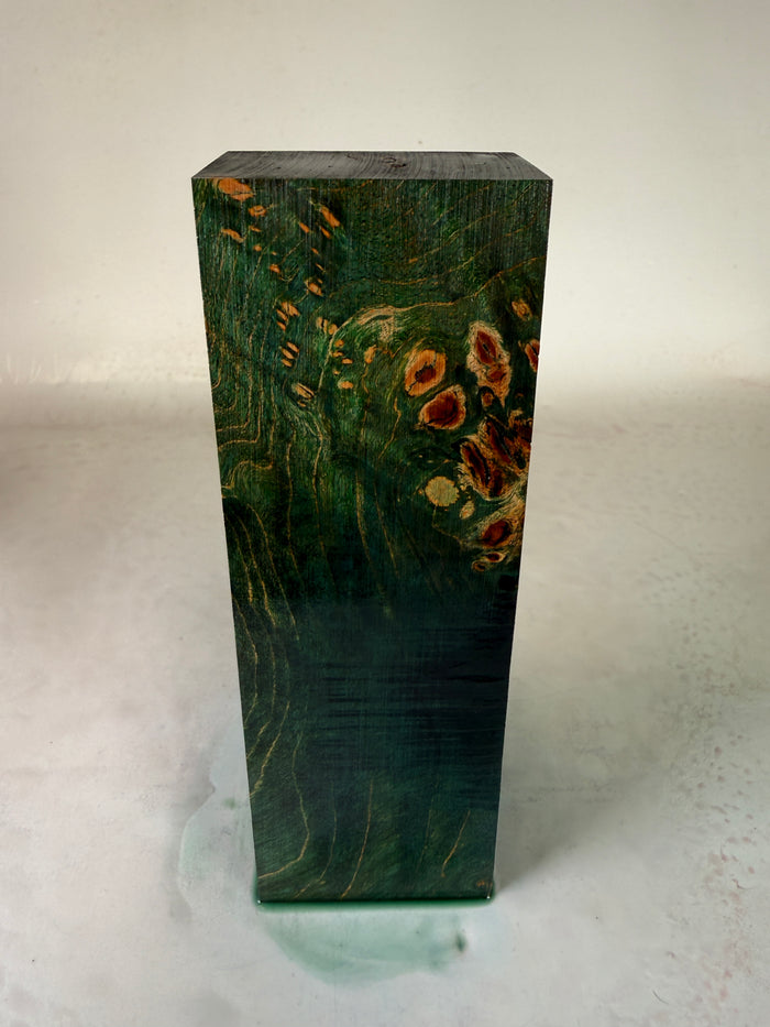 KB-057: Knife Block - Green Dye Stabilized Maple Burl