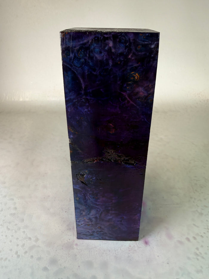 KB-059: Knife Block - Purple Blue Dye Stabilized Maple Burl