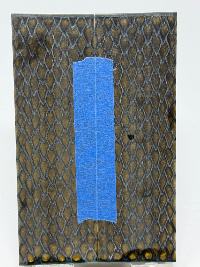 KS-003: Knife Scales - Green Black 3D Printed PLA Dragon Scale Hybrid Gold Resin Alumilite Casting