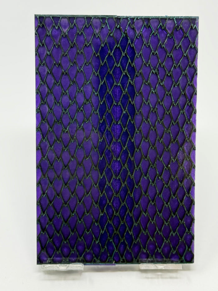 KS-005: Knife Scales - Black 3D Printed PLA Dragon Scale Hybrid Purple Resin Alumilite Casting