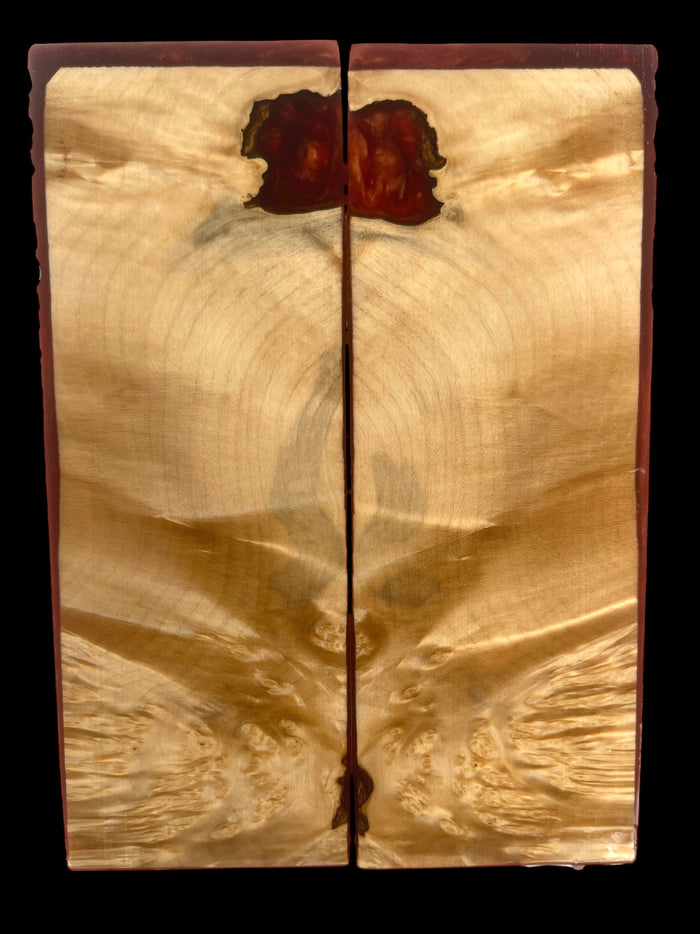 KS-008: Knife Scales - Hybrid Red Resin Natural Stabilized Box Elder Burl